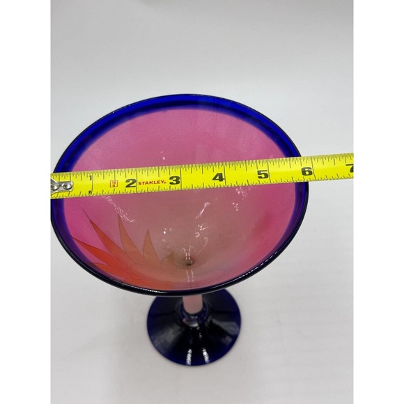 Mexican Sun and Moon Hand Painted Mouth Blown Martini Margarita Glass - Picture 7 of 7